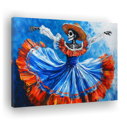 Painting of Dancing Mexican Women, Day of the Dead Art, Mexican Culture Art, Cavas Print Wall Art Hom Decor