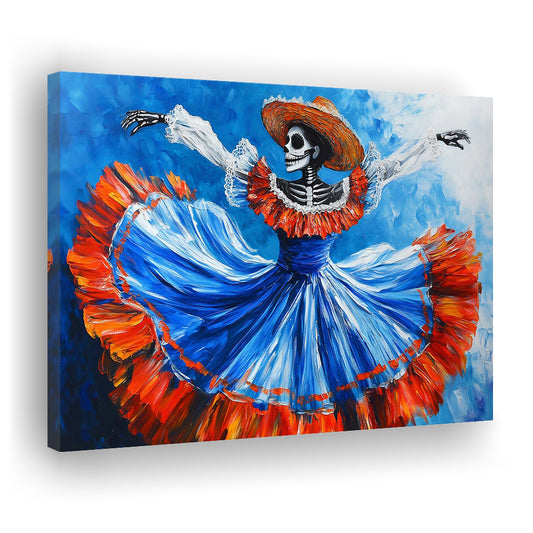 Painting of Dancing Mexican Women, Day of the Dead Art, Mexican Culture Art, Cavas Print Wall Art Hom Decor