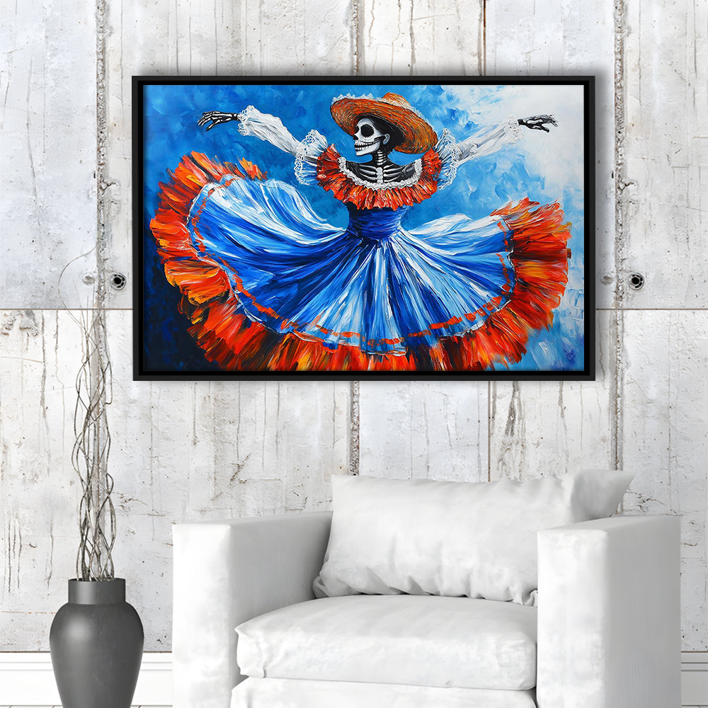 Painting Of Dancing Mexican Women, Day Of The Dead Art, Mexican Culture Art, Framed Cavas Print, Floating Frame