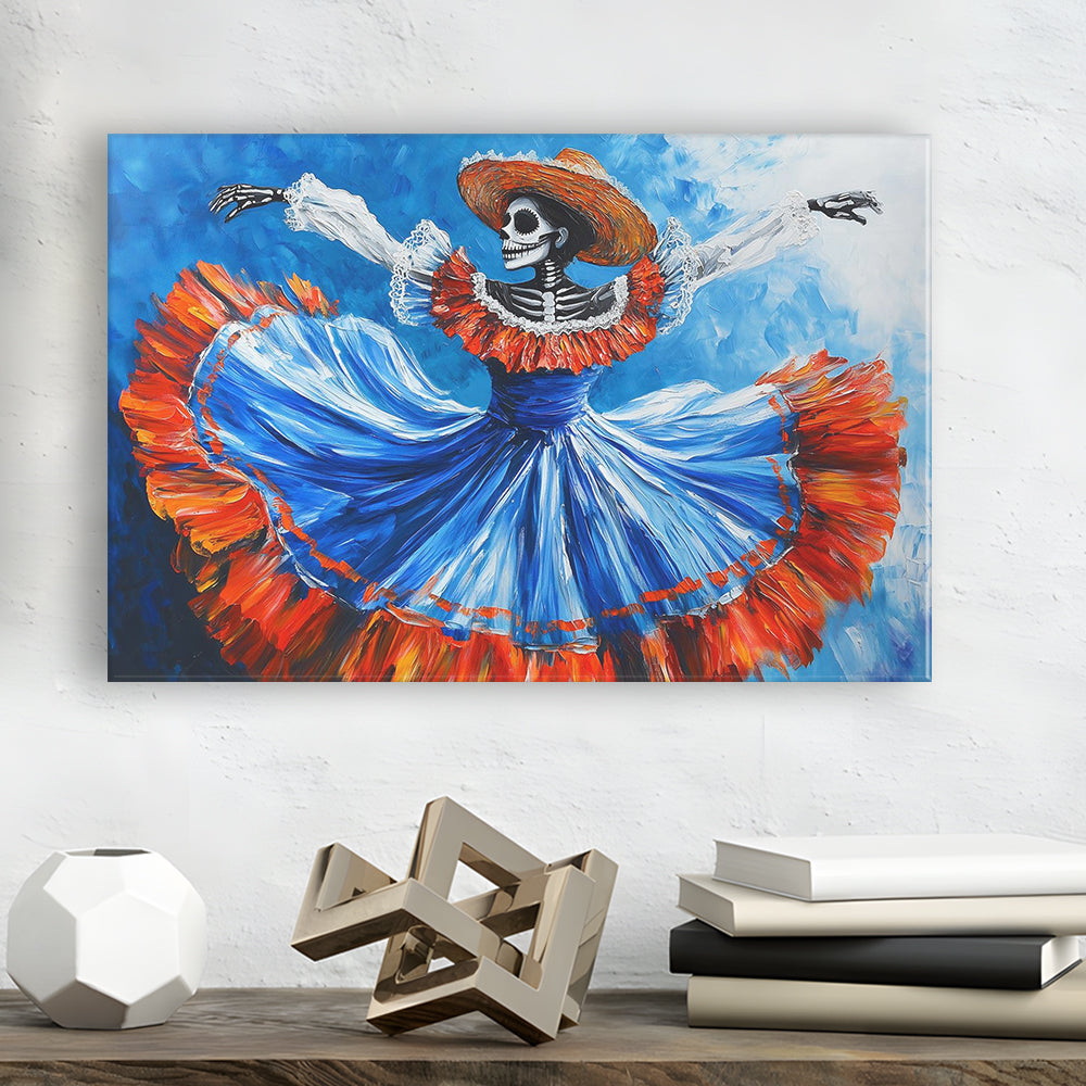 Painting of Dancing Mexican Women, Day of the Dead Art, Mexican Culture Art, Cavas Print Wall Art Hom Decor