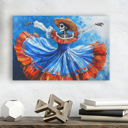 Painting of Dancing Mexican Women, Day of the Dead Art, Mexican Culture Art, Cavas Print Wall Art Hom Decor