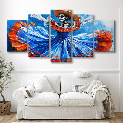 Painting of Dancing Mexican Women, Day of the Dead Art, Mexican Culture Art, 5 Piece Large Cavas Print Wall Art