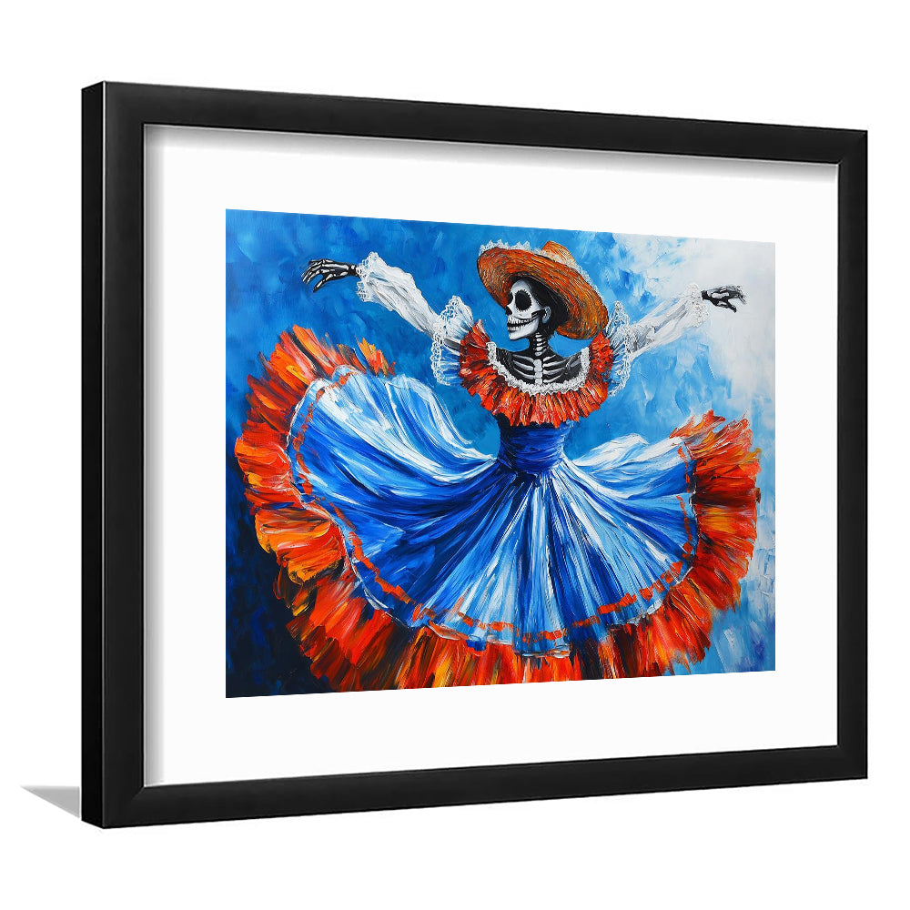Painting Of Dancing Mexican Women, Day Of The Dead Art, Mexican Culture Art, Framed Art Print White Border