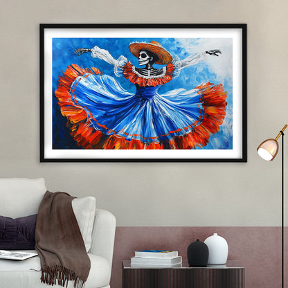 Painting Of Dancing Mexican Women, Day Of The Dead Art, Mexican Culture Art, Framed Art Print White Border