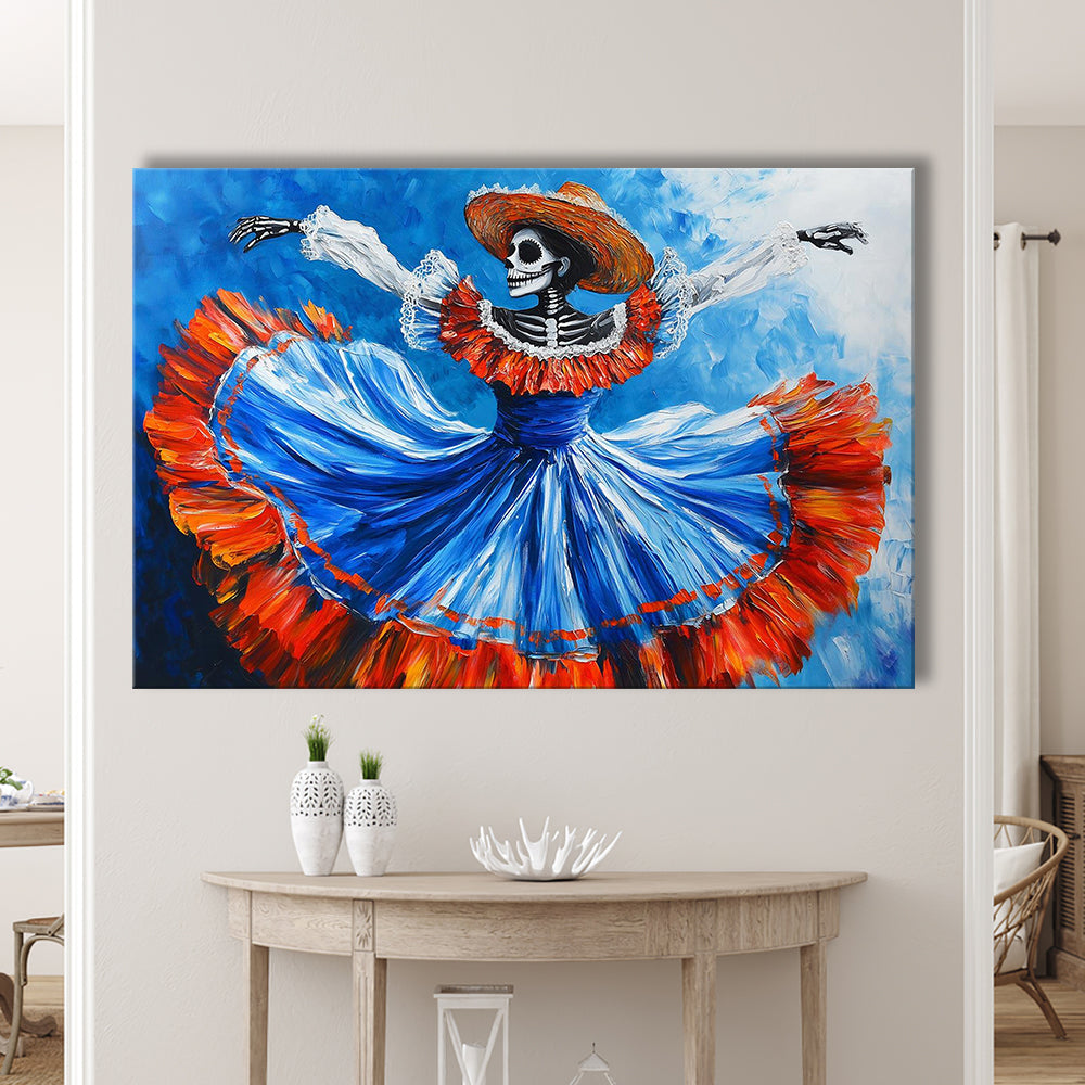 Painting of Dancing Mexican Women, Day of the Dead Art, Mexican Culture Art, Cavas Print Wall Art Hom Decor