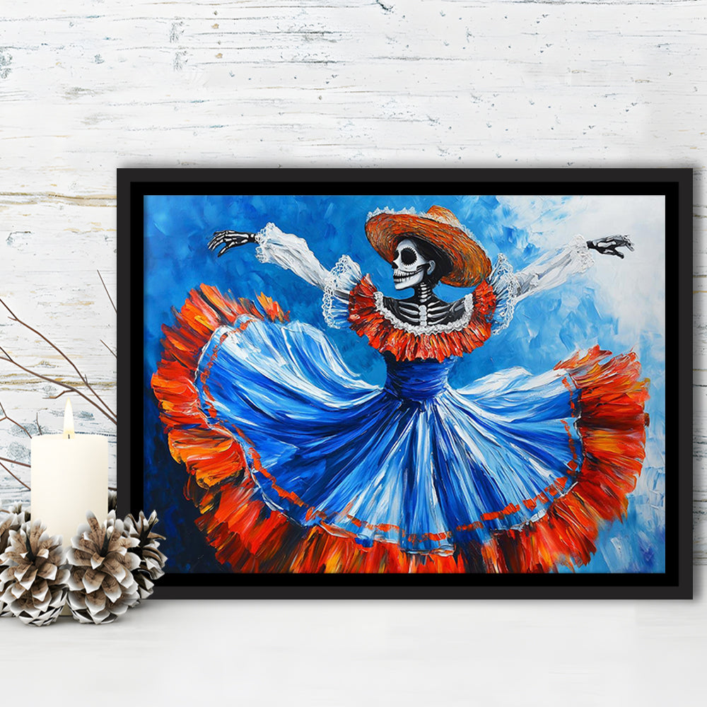 Painting Of Dancing Mexican Women, Day Of The Dead Art, Mexican Culture Art, Framed Cavas Print, Floating Frame