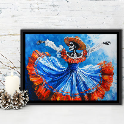 Painting Of Dancing Mexican Women, Day Of The Dead Art, Mexican Culture Art, Framed Cavas Print, Floating Frame