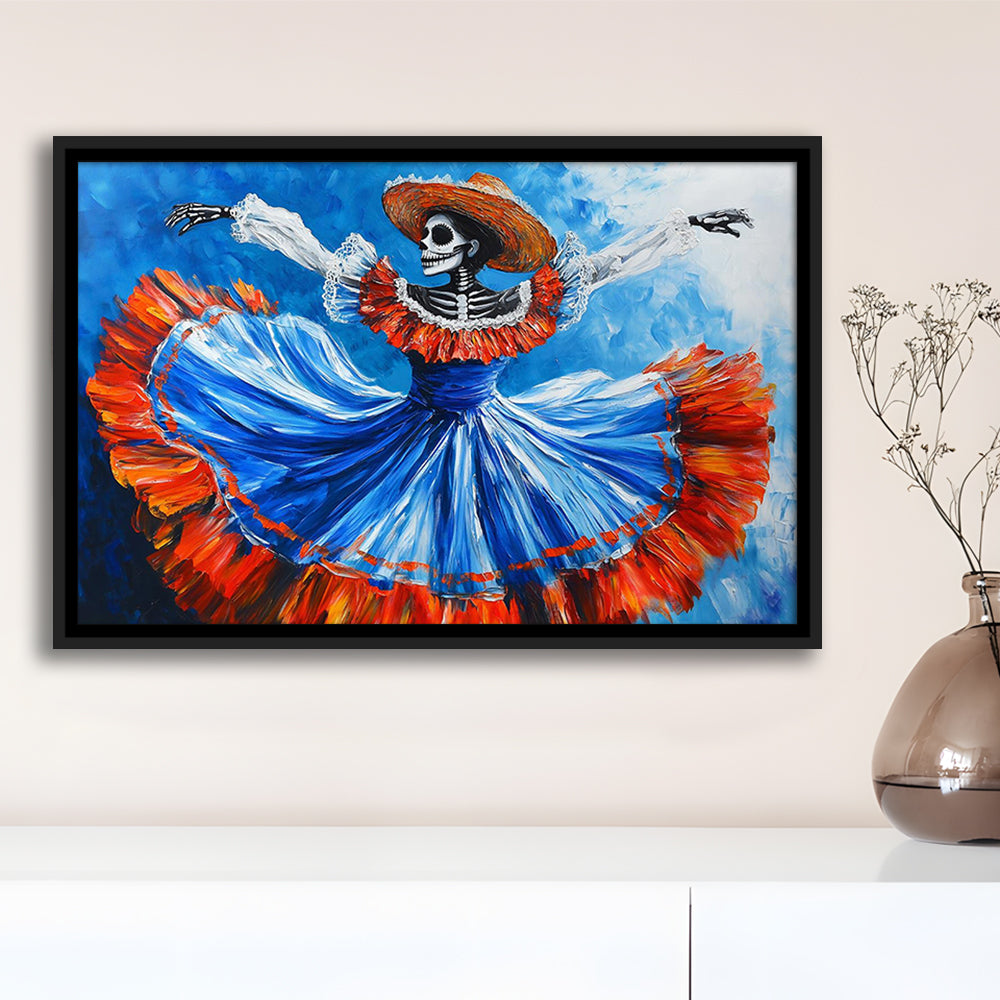 Painting Of Dancing Mexican Women, Day Of The Dead Art, Mexican Culture Art, Framed Cavas Print, Floating Frame