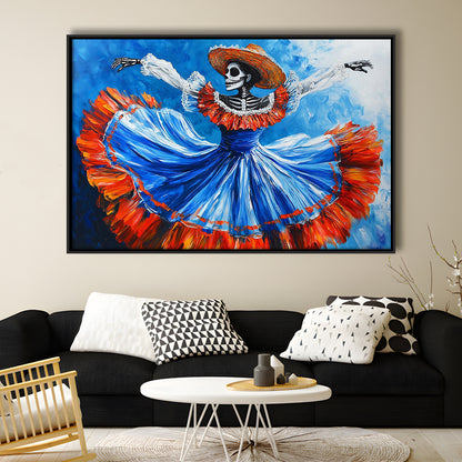 Painting Of Dancing Mexican Women, Day Of The Dead Art, Mexican Culture Art, Framed Cavas Print, Floating Frame