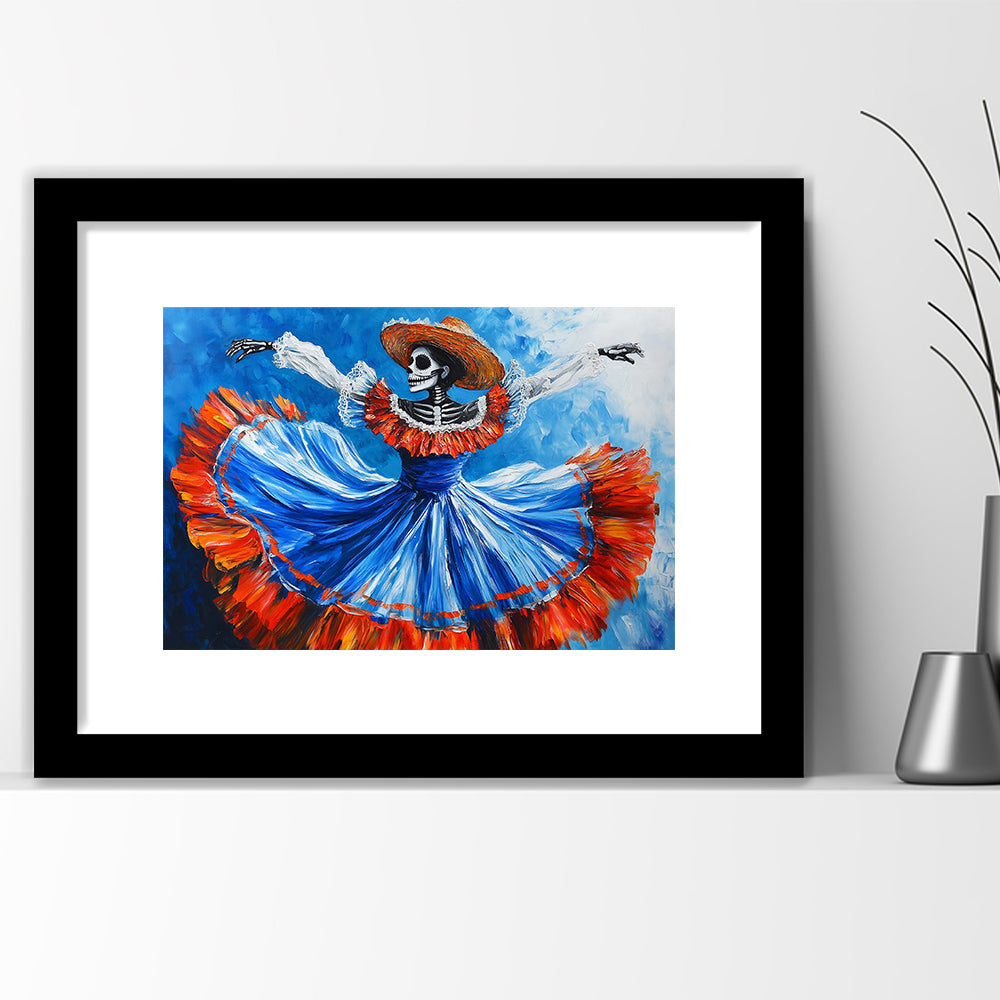 Painting Of Dancing Mexican Women, Day Of The Dead Art, Mexican Culture Art, Framed Art Print White Border