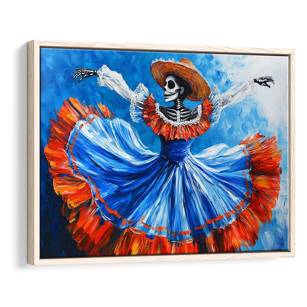 Painting Of Dancing Mexican Women, Day Of The Dead Art, Mexican Culture Art, Framed Cavas Print, Floating Frame