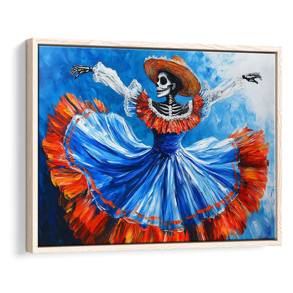 Painting Of Dancing Mexican Women, Day Of The Dead Art, Mexican Culture Art, Framed Cavas Print, Floating Frame