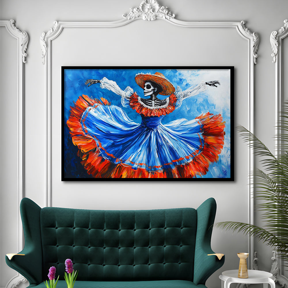 Painting Of Dancing Mexican Women, Day Of The Dead Art, Mexican Culture Art, Framed Art Print, Picture Framed