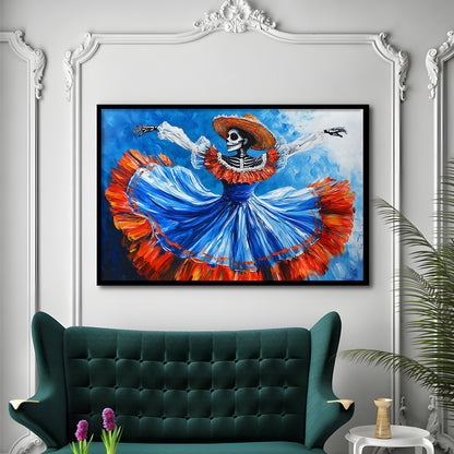 Painting Of Dancing Mexican Women, Day Of The Dead Art, Mexican Culture Art, Framed Art Print, Picture Framed