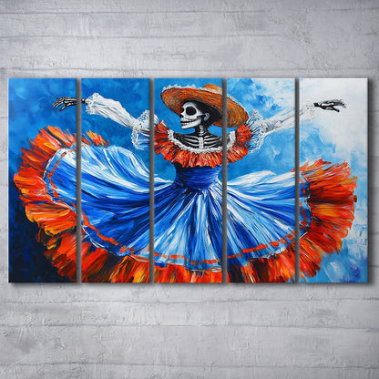 Painting of Dancing Mexican Women, Day of the Dead Art, Mexican Culture Art, 5 Piece B Extra Large Cavas Print Wall Art Decor