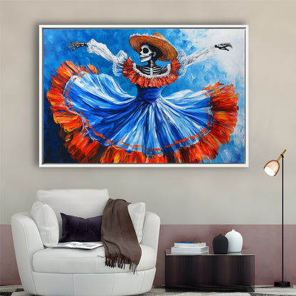 Painting Of Dancing Mexican Women, Day Of The Dead Art, Mexican Culture Art, Framed Cavas Print, Floating Frame