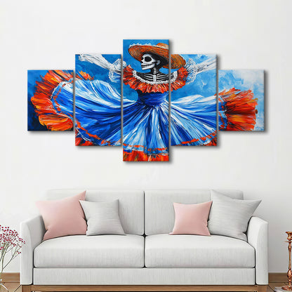 Painting of Dancing Mexican Women, Day of the Dead Art, Mexican Culture Art, 5 Piece Large Cavas Print Wall Art