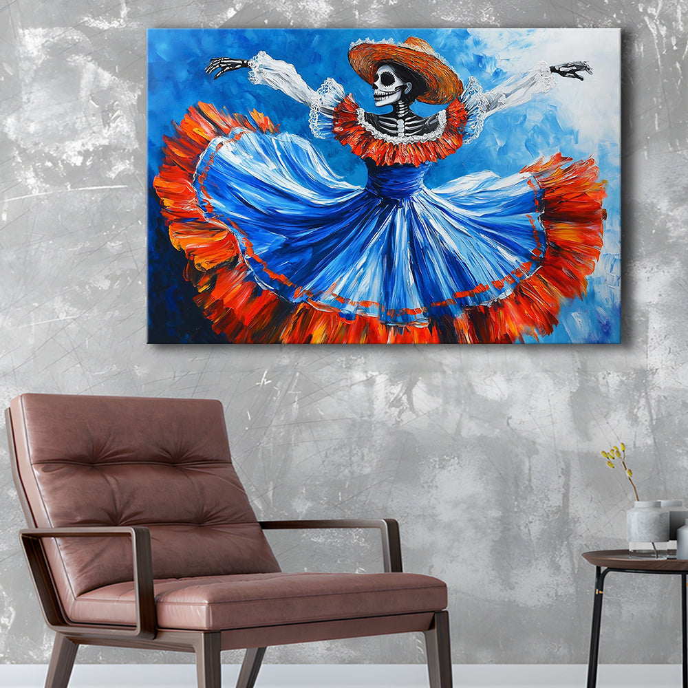 Painting of Dancing Mexican Women, Day of the Dead Art, Mexican Culture Art, Cavas Print Wall Art Hom Decor