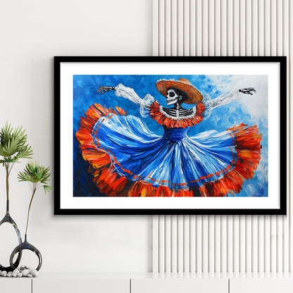 Painting Of Dancing Mexican Women, Day Of The Dead Art, Mexican Culture Art, Framed Art Print White Border