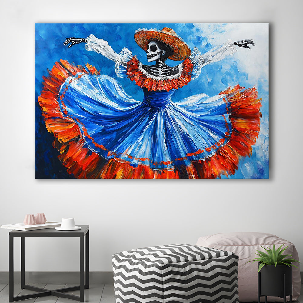 Painting of Dancing Mexican Women, Day of the Dead Art, Mexican Culture Art, Cavas Print Wall Art Hom Decor