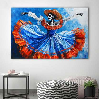 Painting of Dancing Mexican Women, Day of the Dead Art, Mexican Culture Art, Cavas Print Wall Art Hom Decor