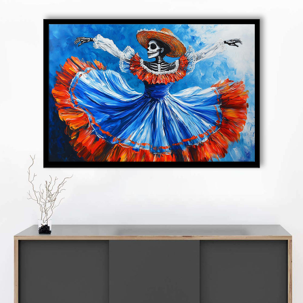 Painting Of Dancing Mexican Women, Day Of The Dead Art, Mexican Culture Art, Framed Art Print, Picture Framed