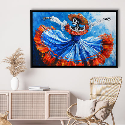 Painting Of Dancing Mexican Women, Day Of The Dead Art, Mexican Culture Art, Framed Cavas Print, Floating Frame