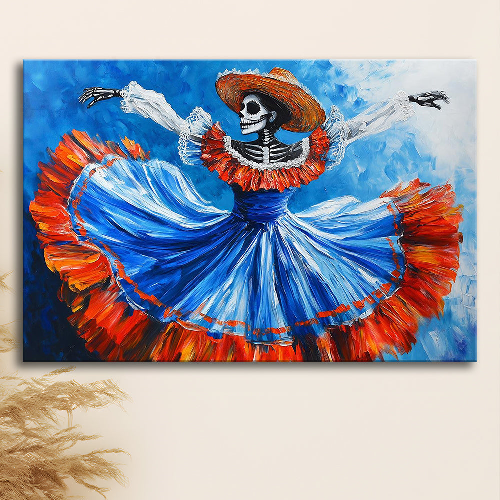 Painting of Dancing Mexican Women, Day of the Dead Art, Mexican Culture Art, Cavas Print Wall Art Hom Decor