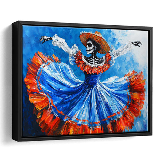 Painting Of Dancing Mexican Women, Day Of The Dead Art, Mexican Culture Art, Framed Cavas Print, Floating Frame