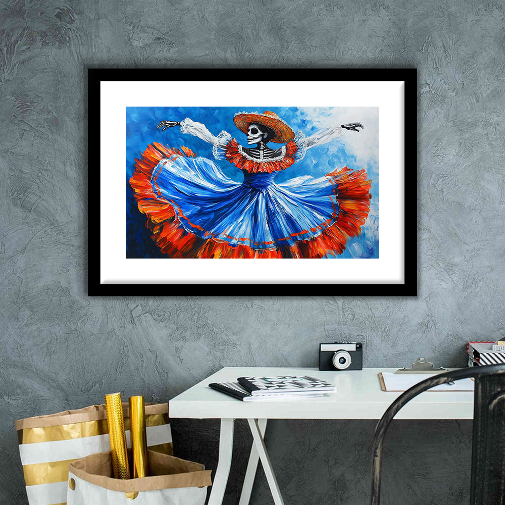 Painting Of Dancing Mexican Women, Day Of The Dead Art, Mexican Culture Art, Framed Art Print White Border