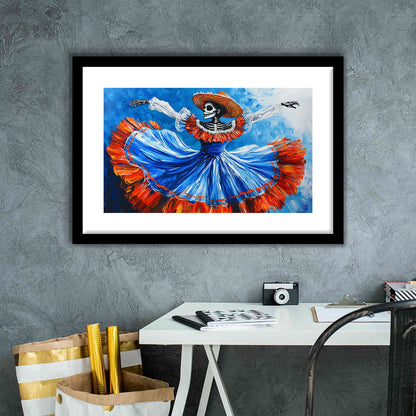 Painting Of Dancing Mexican Women, Day Of The Dead Art, Mexican Culture Art, Framed Art Print White Border