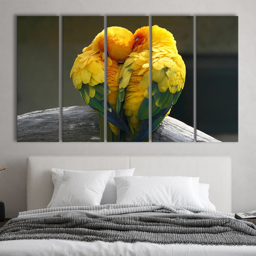 Pair Lovebirds Art Lovebirds Parrot Wall Decor Canvas Wall Art, 5 Piece B Extra Large Cavas Print Wall Art Decor
