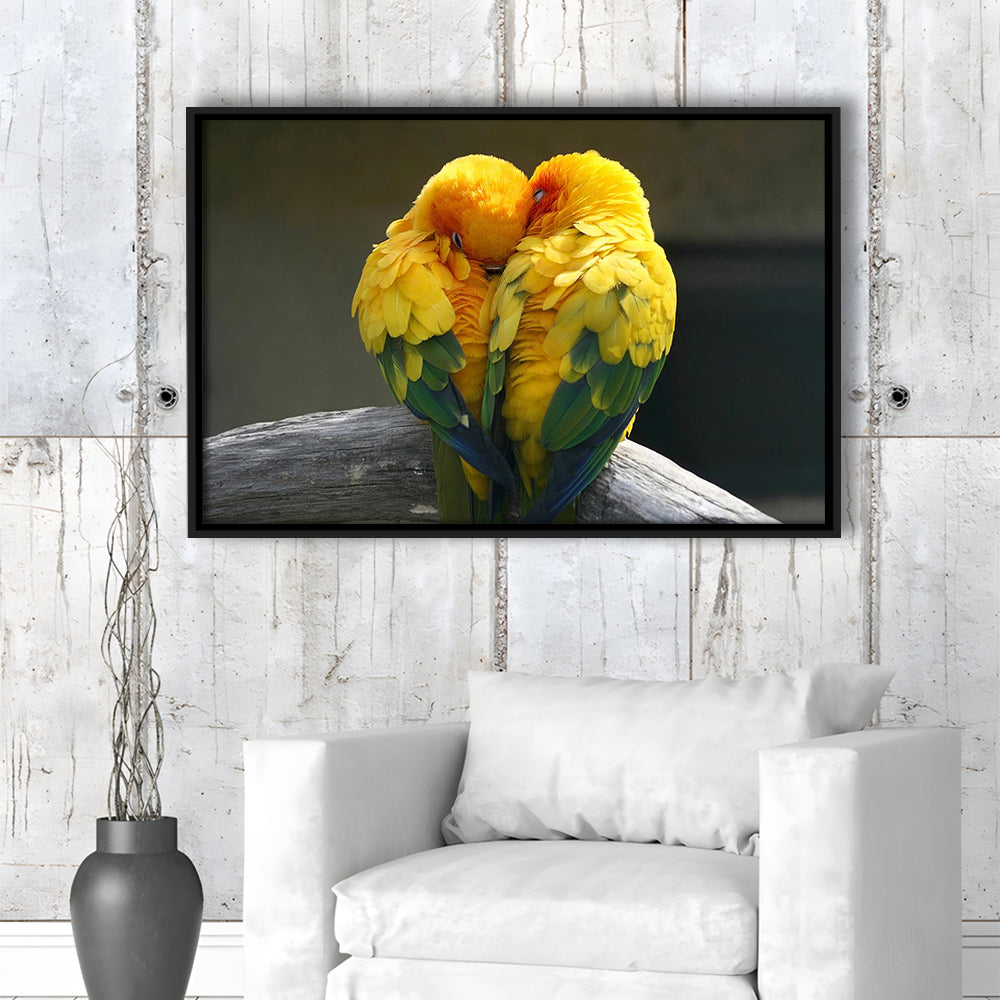 Pair Lovebirds Art Lovebirds Parrot Wall Decor Canvas Wall Art, Framed Cavas Print, Floating Frame