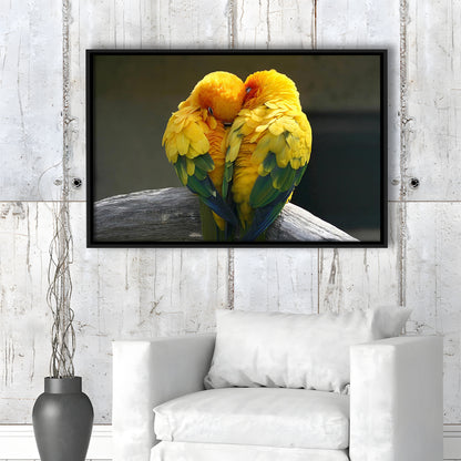Pair Lovebirds Art Lovebirds Parrot Wall Decor Canvas Wall Art, Framed Cavas Print, Floating Frame