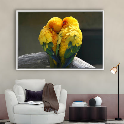 Pair Lovebirds Art Lovebirds Parrot Wall Decor Canvas Wall Art, Framed Cavas Print, Floating Frame