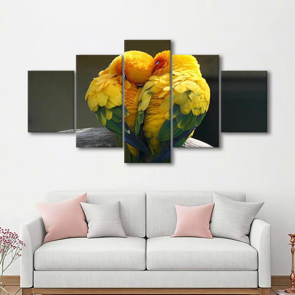 Pair Lovebirds Art Lovebirds Parrot Wall Decor Canvas Wall Art, 5 Piece Large Cavas Print Wall Art