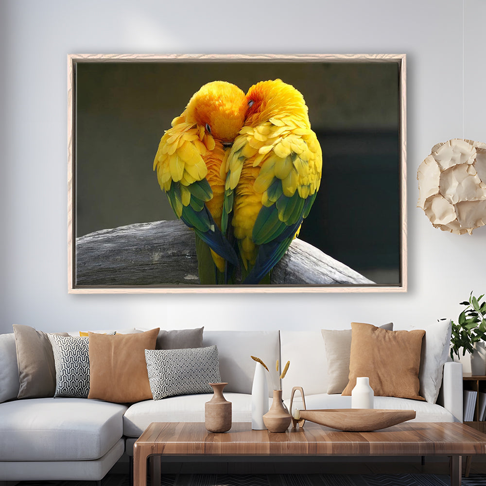 Pair Lovebirds Art Lovebirds Parrot Wall Decor Canvas Wall Art, Framed Cavas Print, Floating Frame