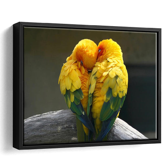 Pair Lovebirds Art Lovebirds Parrot Wall Decor Canvas Wall Art, Framed Cavas Print, Floating Frame