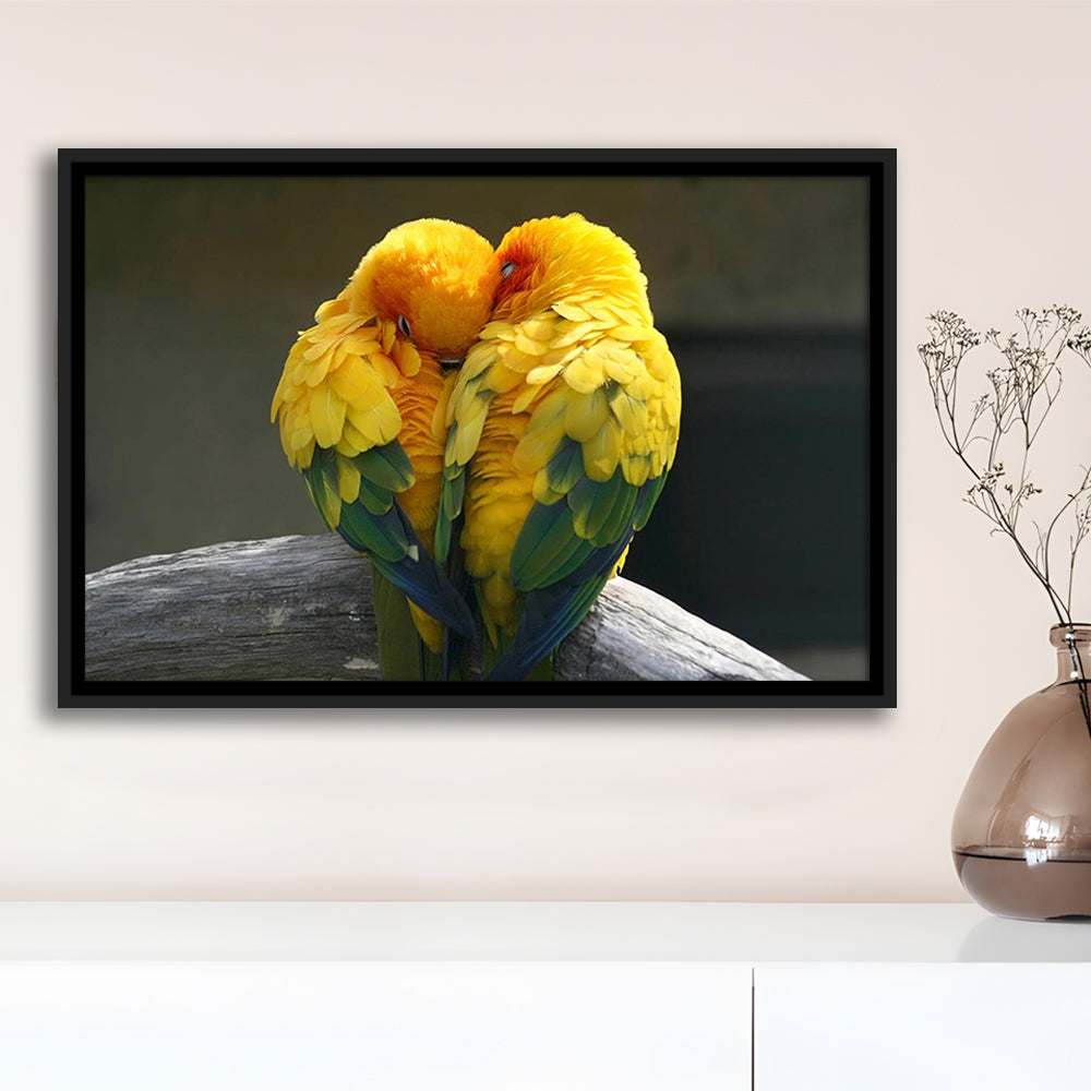 Pair Lovebirds Art Lovebirds Parrot Wall Decor Canvas Wall Art, Framed Cavas Print, Floating Frame