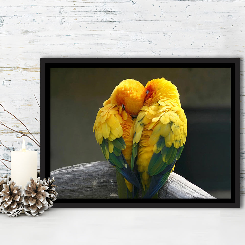 Pair Lovebirds Art Lovebirds Parrot Wall Decor Canvas Wall Art, Framed Cavas Print, Floating Frame