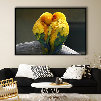 Pair Lovebirds Art Lovebirds Parrot Wall Decor Canvas Wall Art, Framed Cavas Print, Floating Frame