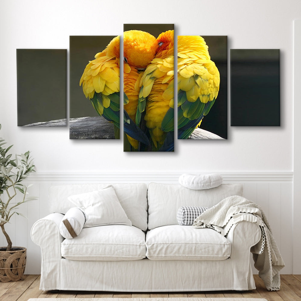 Pair Lovebirds Art Lovebirds Parrot Wall Decor Canvas Wall Art, 5 Piece Large Cavas Print Wall Art