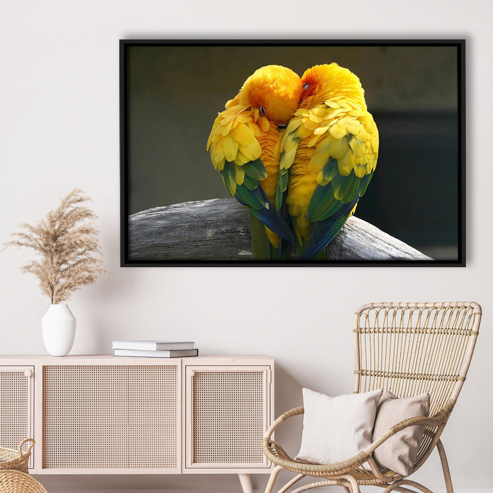 Pair Lovebirds Art Lovebirds Parrot Wall Decor Canvas Wall Art, Framed Cavas Print, Floating Frame