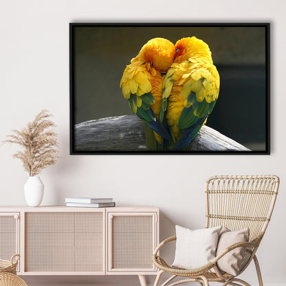 Pair Lovebirds Art Lovebirds Parrot Wall Decor Canvas Wall Art, Framed Cavas Print, Floating Frame