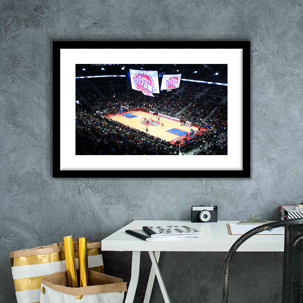 Palace in Auburn Hills Detroit, Stadium Canvas, Sport Art, Gift for him, White Border Framed Art Print Wall Decor