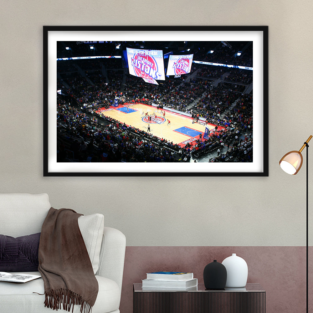 Palace in Auburn Hills Detroit, Stadium Canvas, Sport Art, Gift for him, White Border Framed Art Print Wall Decor