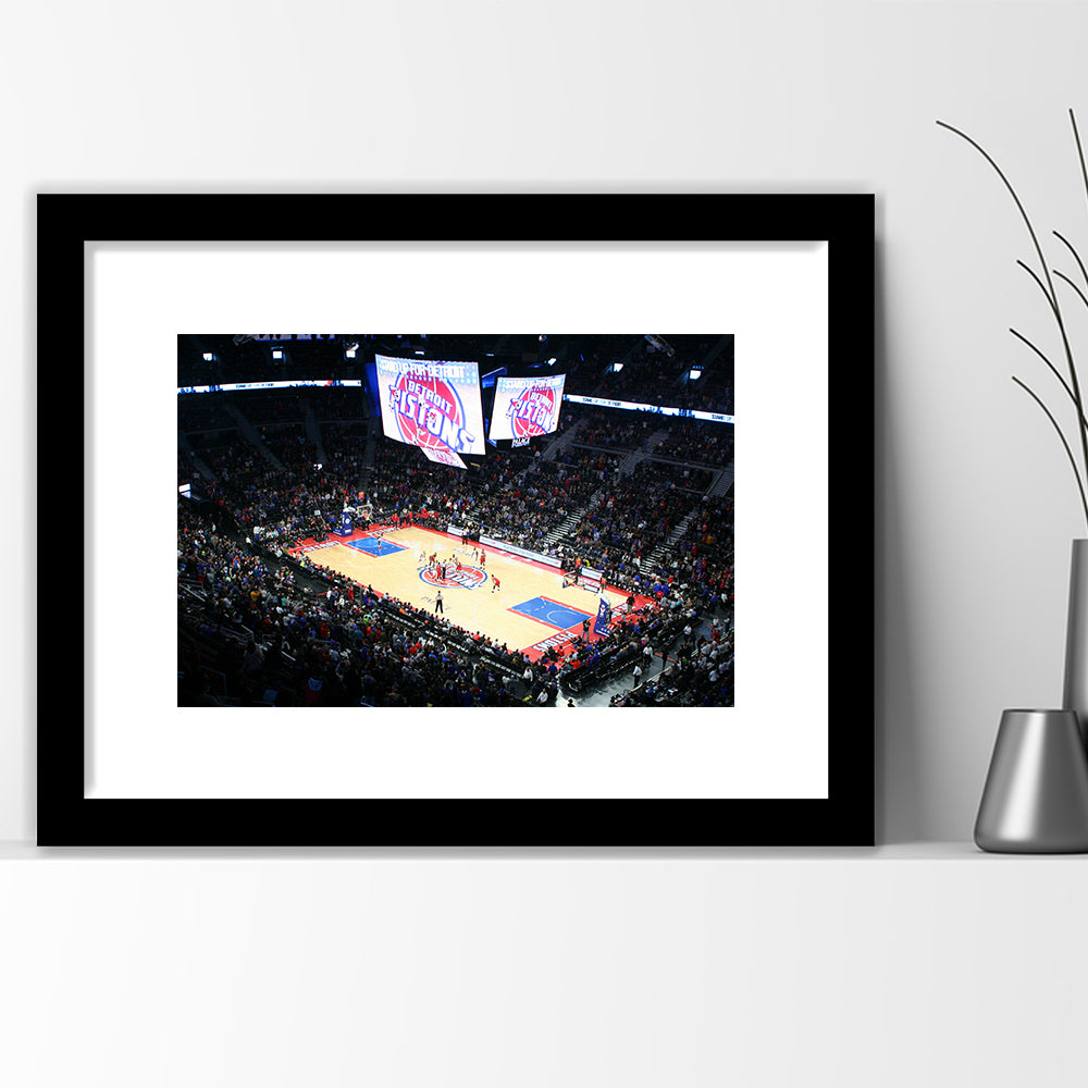 Palace in Auburn Hills Detroit, Stadium Canvas, Sport Art, Gift for him, White Border Framed Art Print Wall Decor