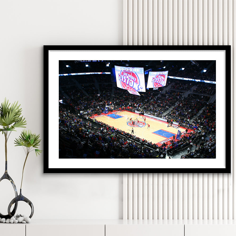 Palace in Auburn Hills Detroit, Stadium Canvas, Sport Art, Gift for him, White Border Framed Art Print Wall Decor