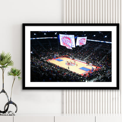 Palace in Auburn Hills Detroit, Stadium Canvas, Sport Art, Gift for him, White Border Framed Art Print Wall Decor