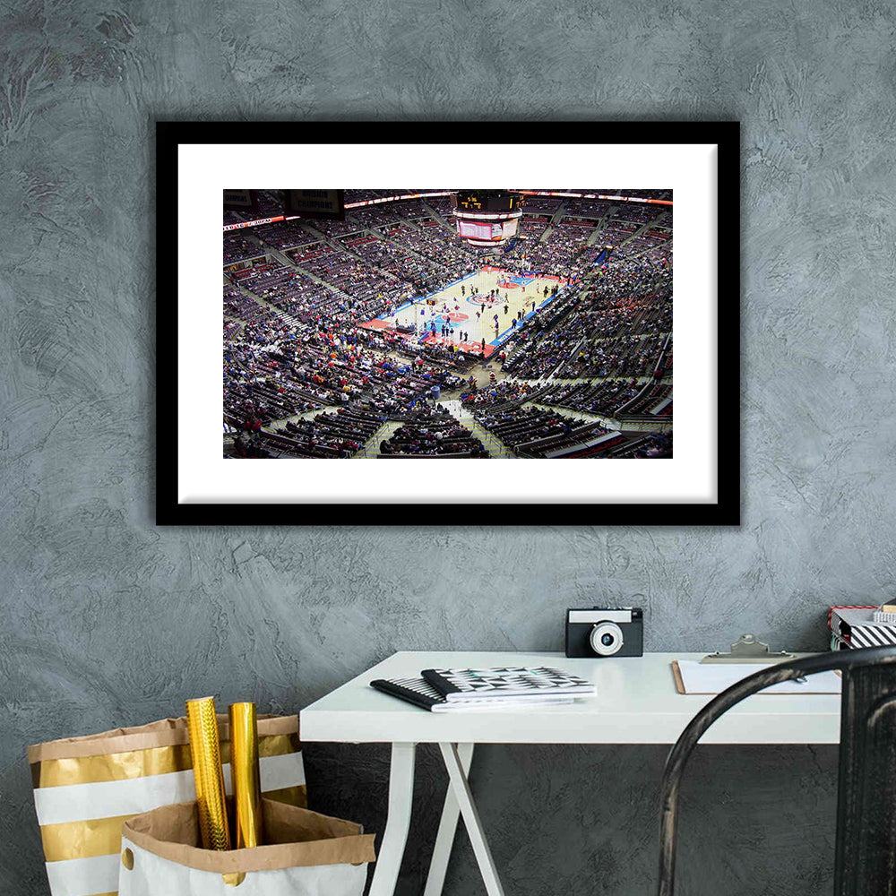 Palace of Auburn Hills, Stadium Canvas, Sport Art, Gift for him, White Border Framed Art Print Wall Decor
